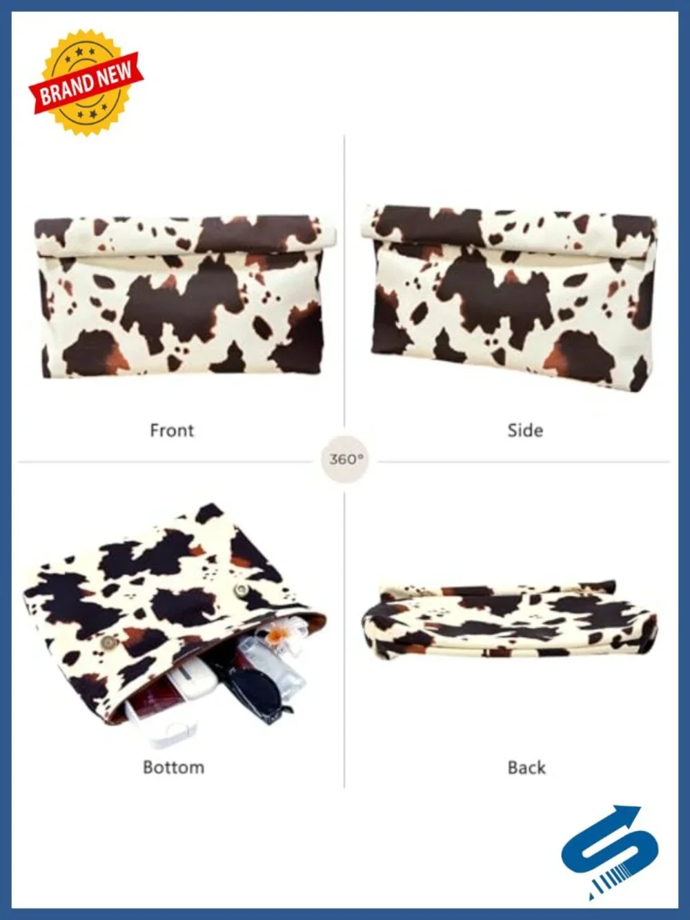 Faux Leather Cow Print Envelope Clutch Evening Bag Party Wedding Prom